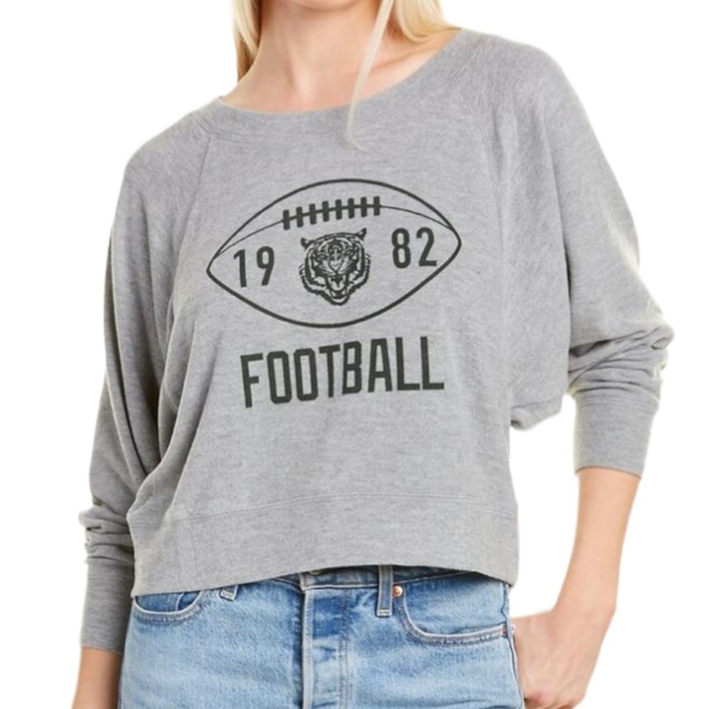 NWT Womens Chaser Grey Knit Top Football CW8444 Sweater Pull Ove Sz M